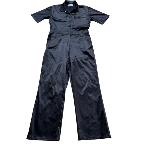 Rivet Utility S Smarty Pants Black Jumpsuit S Short Sleeve Button-Up Front With - Picture 1 of 16